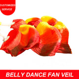 100% Silk Veil 1 Pair of Handmade Women's High Quality Silk Belly Dance Fan Red Orange Yellow