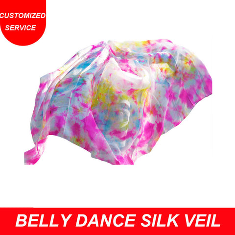 Cheap Tie-dye Women 100% Silk Belly Dance Veils Belly Dancer Scarf Veil on Sale