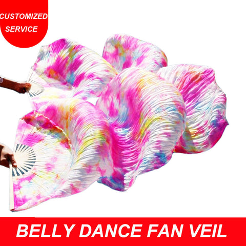 New arrivals women cheap tie dye belly dance fan veils rainbow color 180*90cm