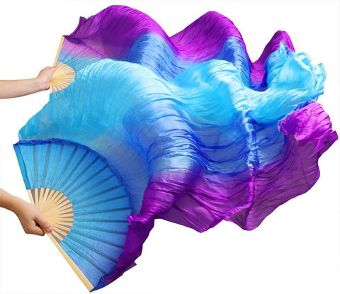 High qulity 1 pair women vertical belly dance fan veil turquoise blue purple