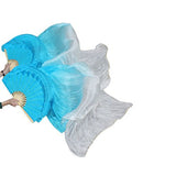 Women new cheap belly dance fan veil gradient color turquoise white