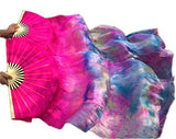 Women new belly dance silk fan veil tie dye colors