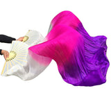 Women 1.8m 1 pair 100% silk belly dance fan veil white rose purple