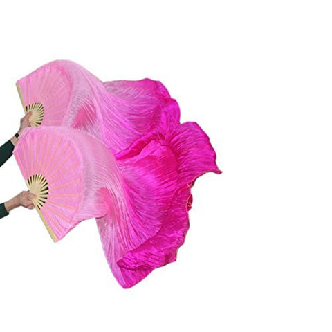 Women new belly dance silk fan veil gradient pink rose color