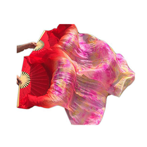 Women new cheap belly dance fan veils tie dyed red colors 180*90cm