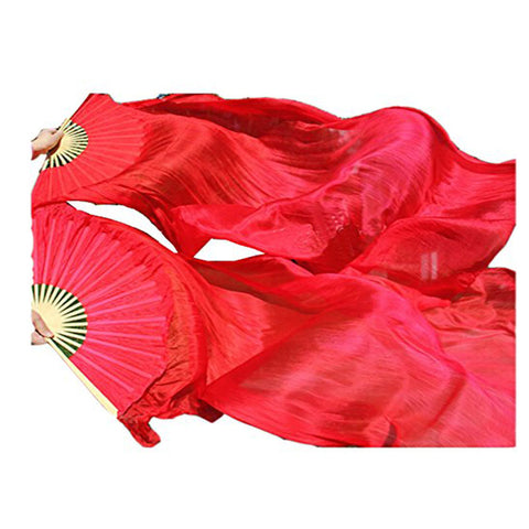 High quality 1 pair women new silk belly dance fan veil red color