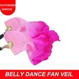 Women new belly dance silk fan veil gradient pink rose color