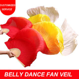 1 Pair Women Belly Dance Silk Fan Veils 1 Pc Left Hand and 1 Pc Right Hand