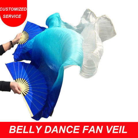 High quality women belly dance fan veil blue turquoise white