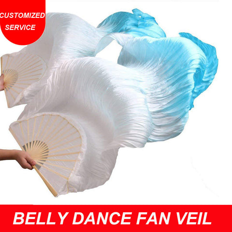 Women 100% Silk Belly Dance Fan Veils 1 Pair Chinese Factory Price