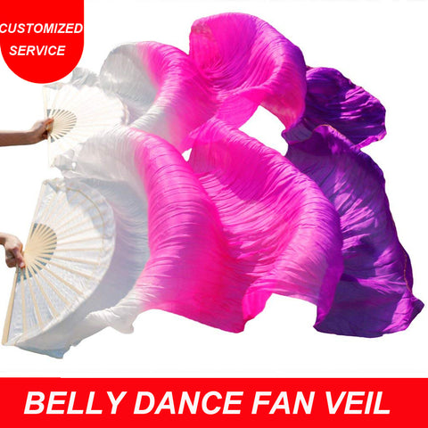 Gradient Color Stage Performance 100% Silk Veils 180cm Women Belly Dance Fan Veils