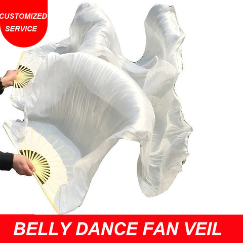 1 Pair women cheap belly dance silk fan veil white color