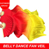 Hot popular fire color women belly dance fan veil red orange yellow