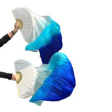 Women Cheap silk belly dance fan veils white turquoise blue
