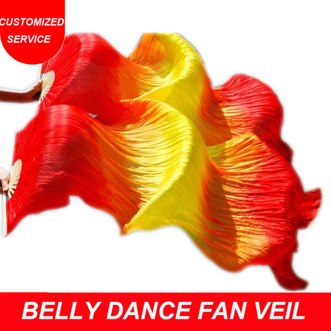 New arrivals women silk belly dance fan veil red yellow red 180*90 cm