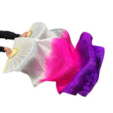 Women 1.8m 1 pair 100% silk belly dance fan veil white rose purple