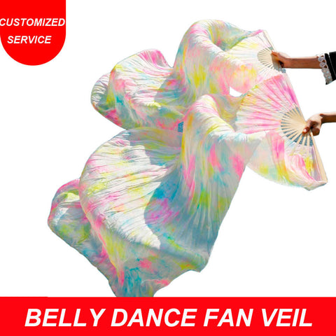 Women Hot 100% Real Silk Veils Fans High Qulity Colorful Belly Dance Silk Fans
