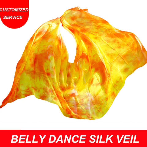 High Quality Cheap Women Belly Dance Veils 100% Silk Tie-dyed Colors Red Yellow
