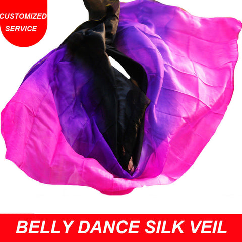 Women cheap belly dance silk veil black purple rose