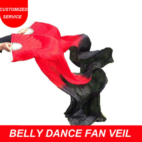 Women new belly dance fan veils red black colors