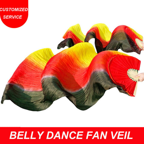 High Quality Women Silk Belly Dance Fan Veil Vertical Style Black Red Yellow
