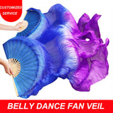 High quality 1 pair women belly dance silk fan veil blue purple color