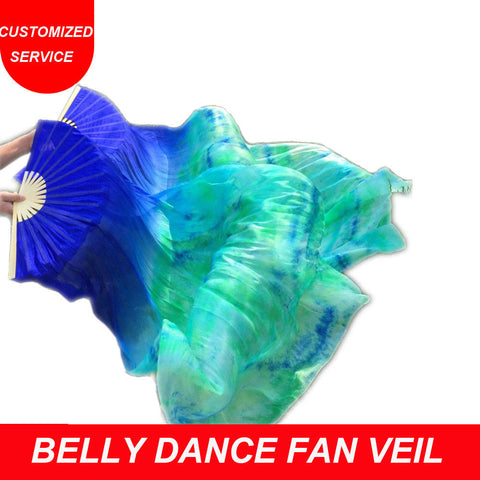 Hot selling women cheap belly dance silk fan veils tie dyed colors 180*90 cm