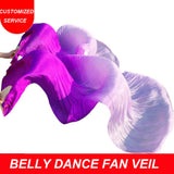 Women cheap belly dance silk fan veil purple white gradient color
