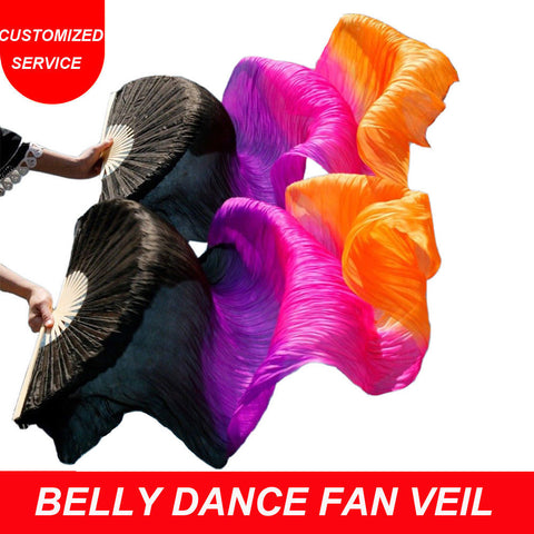 High Quality Silk Belly Dance Fan Dance 100% Real Silk Veils Black Purple Rose Orange Color.