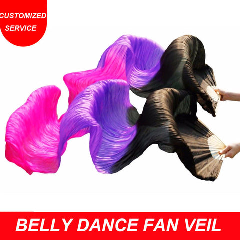 Hot selling women new belly dance fan veils pair black purple rose color