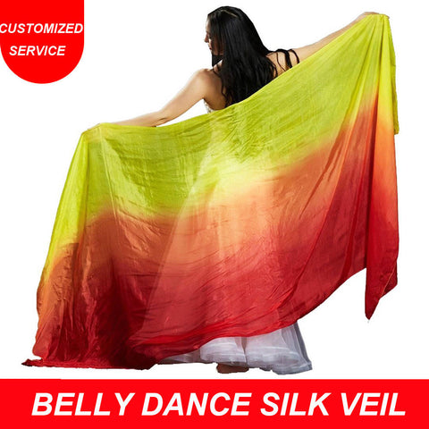 Women new high quality belly dance silk veil red orange yellow