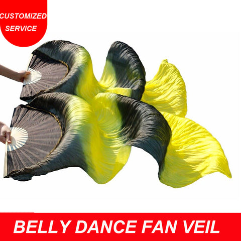 New arrivals cheap women belly dance fan veil black yellow