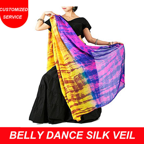New Arrival Women Belly Dance Silk Veils Shawls Silk Hand Scarf Tie Dyed Colors