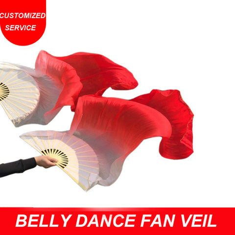 Hot selling women cheap belly dance fan veil white red gradient color