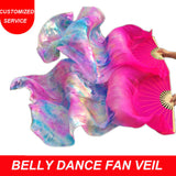 Women new belly dance silk fan veil tie dye colors