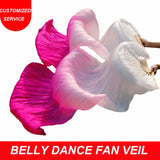 Women cheap belly dance fan veil white rose gradient color