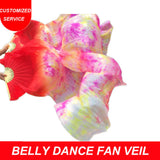 Women new cheap belly dance fan veils tie dyed red colors 180*90cm
