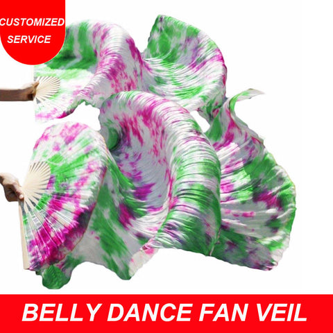 Wholesale 1 Pair Fans Hand Painted Belly Dance 100% Silk Fan Veil